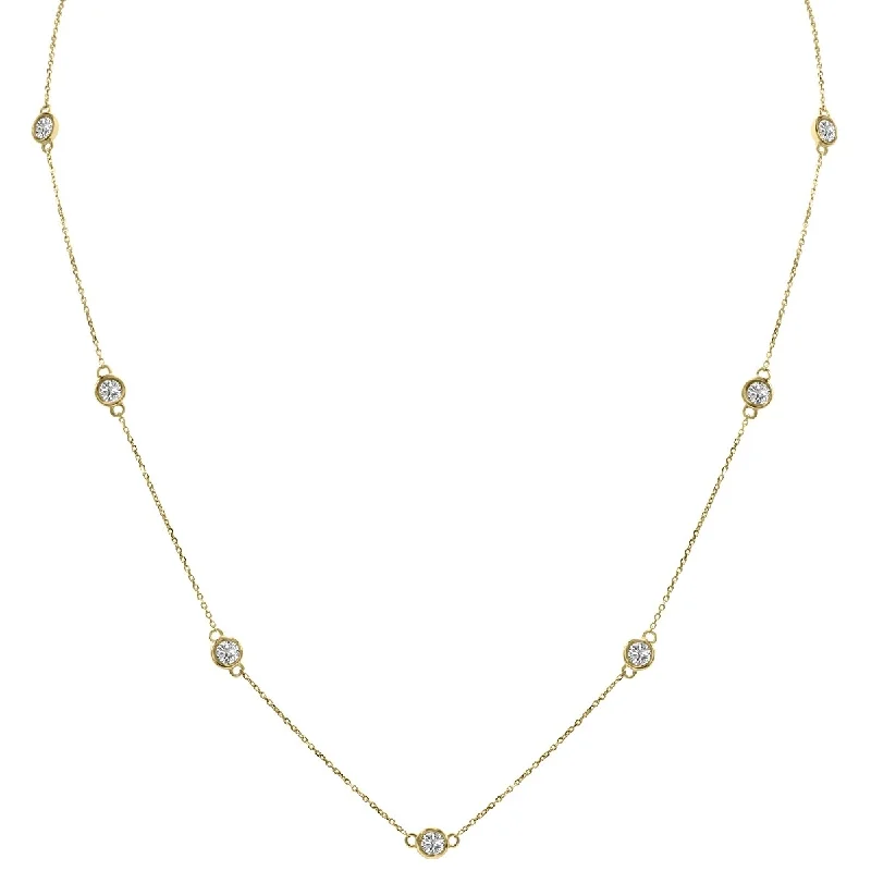 Lapis stone necklaces-Marquee 2 Carat TW Bezel Set Lab Grown Diamond Station Necklace in 14K Yellow Gold