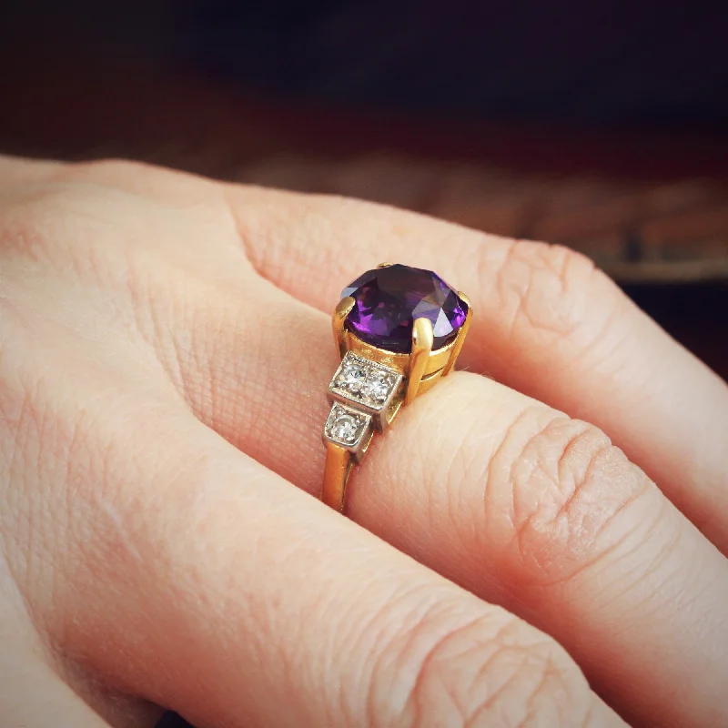 Glossy enamel rings-Vibrant Vintage Amethyst & Diamond Dress Ring