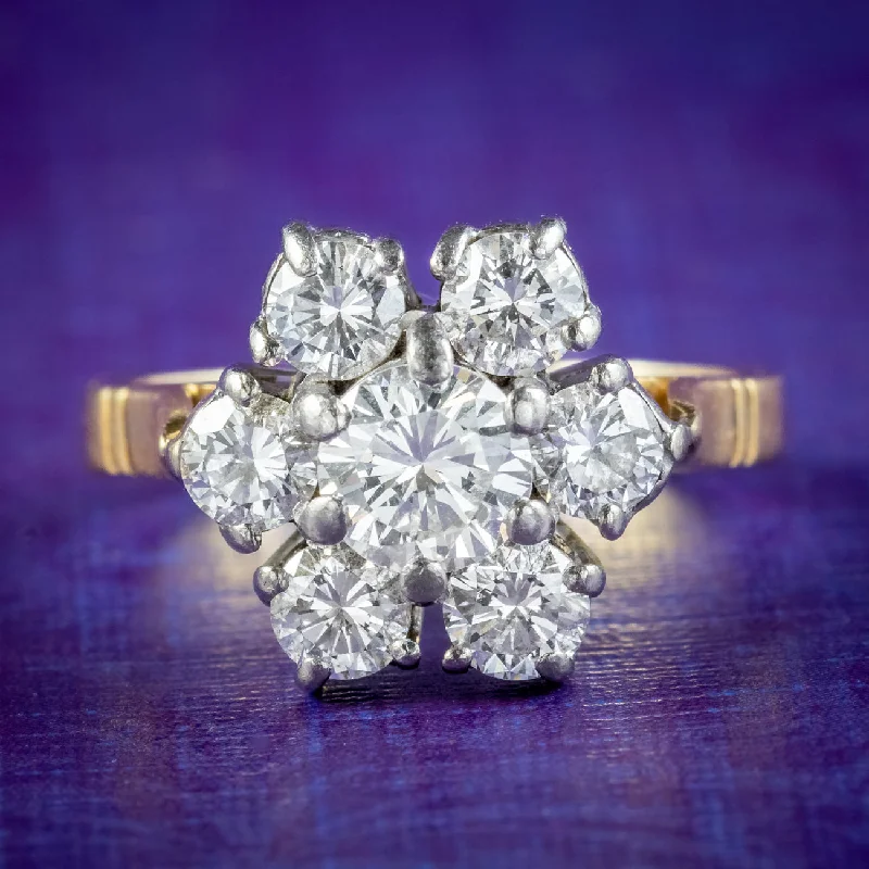 Light wood rings-Vintage Diamond Daisy Cluster Ring 1.9ct Total Dated 1981