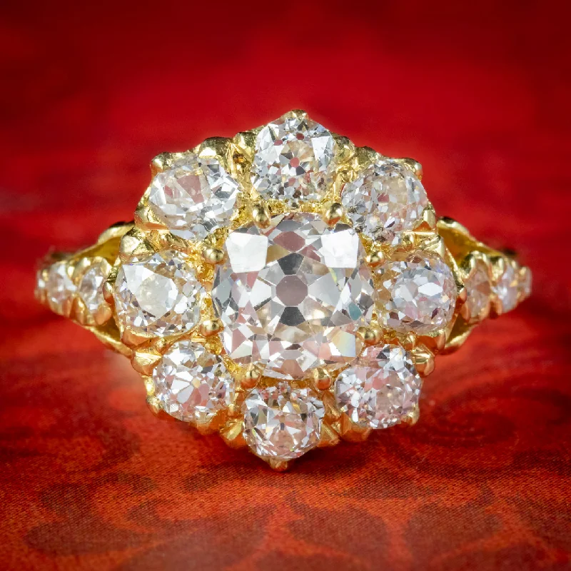 Wide gold rings-Victorian Style Diamond Cluster Ring 3.50ct Of Diamond