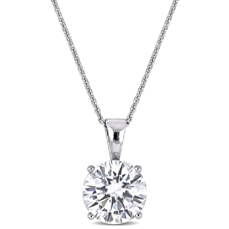 Light filigree necklaces-Miadora 2ct DEW Moissanite Solitaire Necklace in 14k White Gold - 13 mm x 17 in x 8 mm