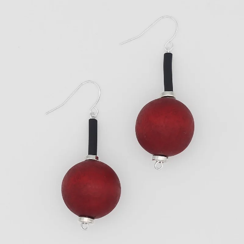 Tiny gem earrings-Red Ball Drop Earring