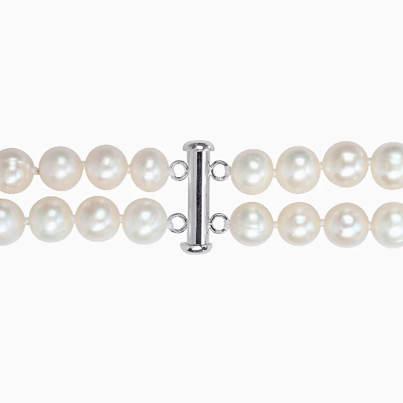 Square shape necklaces-Miadora 9-10mm Cultured Freshwater Pearl 2-Strand Necklace Sterling Silver Clasp - 17 18 in