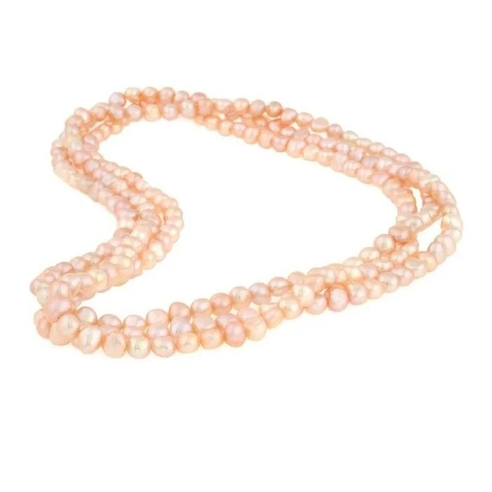 Solid link necklaces-DaVonna 7-8mm Pink Baroque Freshwater Pearl Endless Necklace, 64-inch