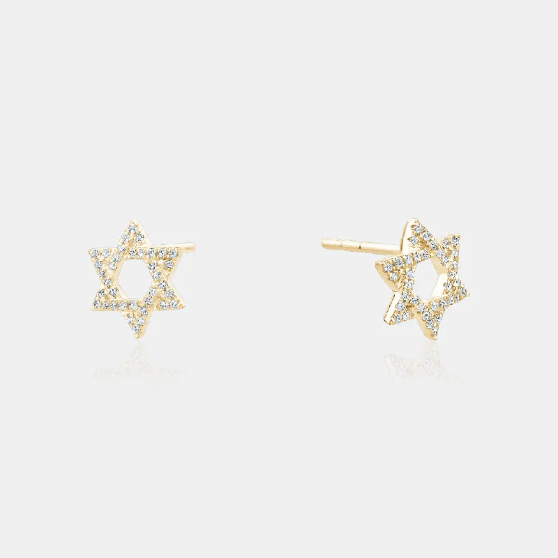 Curved gem earrings-Diamond Star of David Studs