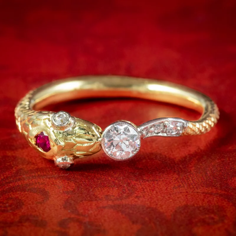 Petal design rings-Edwardian Style Diamond Ruby Snake Eternity Ring 0.22ct Diamond