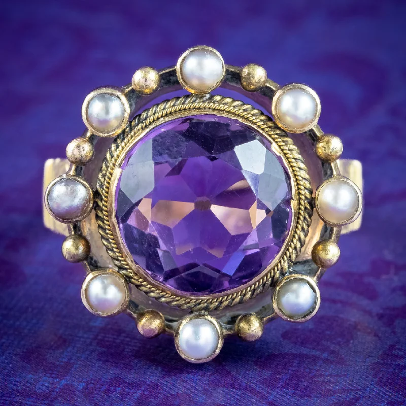 Alloy design rings-Antique Victorian Amethyst Pearl Cluster Ring 6ct Amethyst