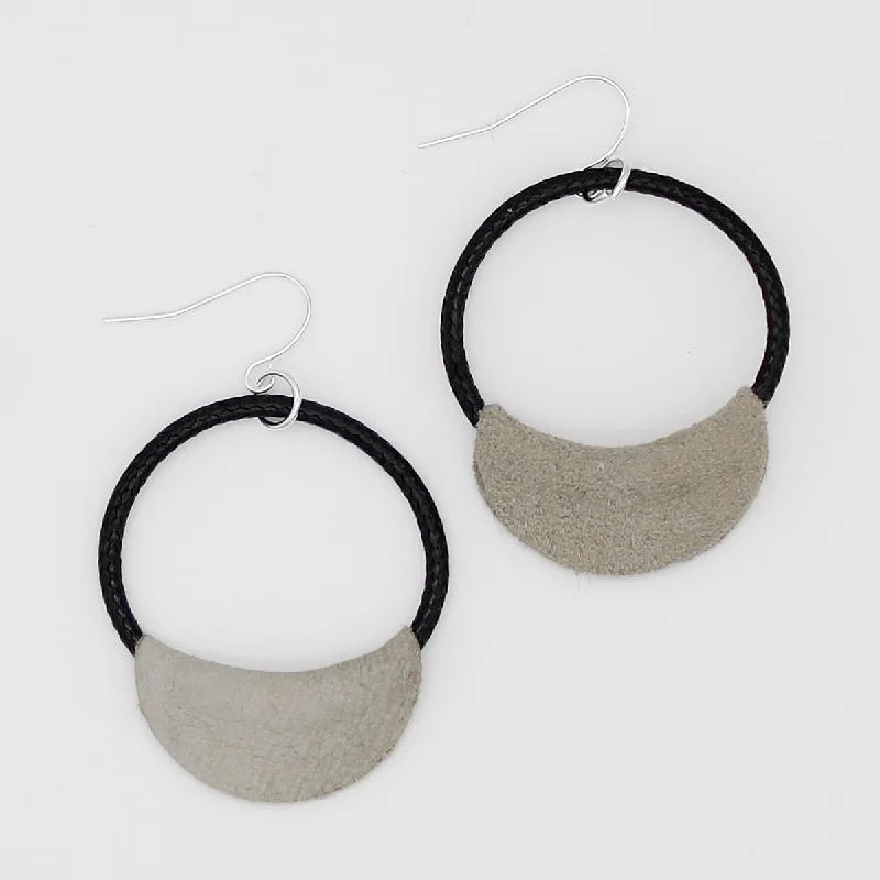 Rough texture earrings-Taupe and Black Loop Earrings