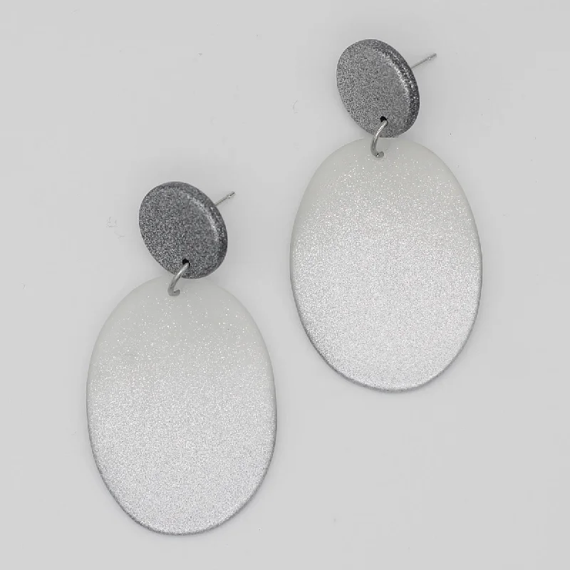 Birch wood earrings-Silver Oval Bailee Drop Earrings