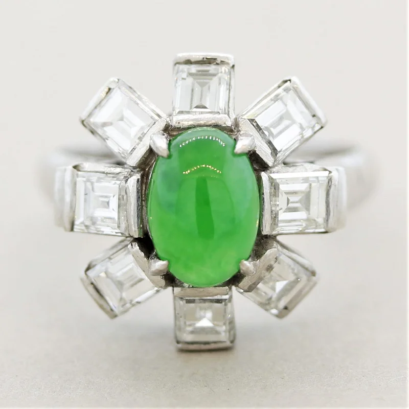 Warm wood rings-Jadeite Jade Diamond Platinum Sunburst Ring