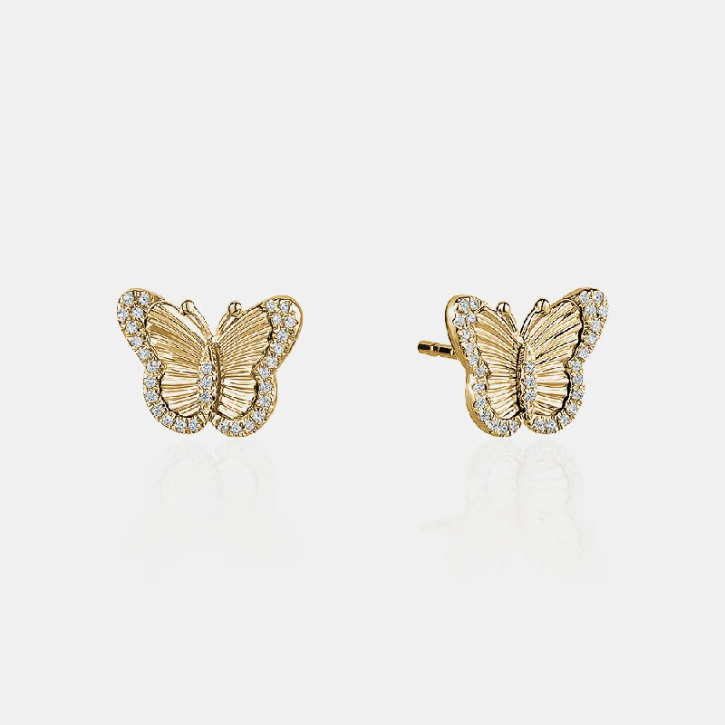 Smooth stud earrings-Diamond Fluted Butterfly Studs