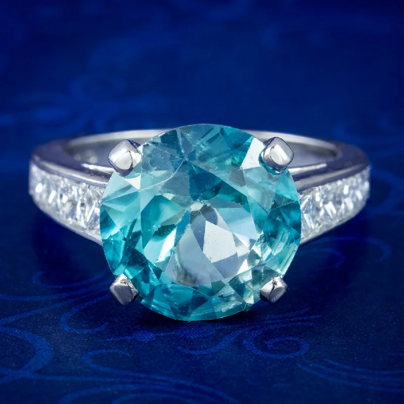 Tiny pearl rings-Edwardian Style Blue Zircon Diamond Solitaire Ring 5ct Zircon