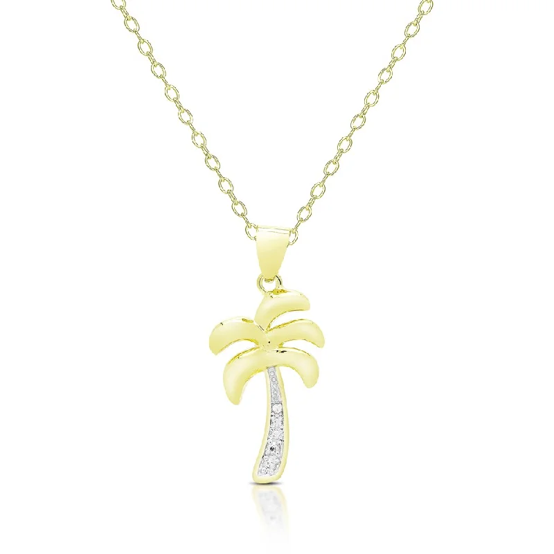 Light wood necklaces-Finesque Gold Overlay Diamond Accent Palm Tree Necklace