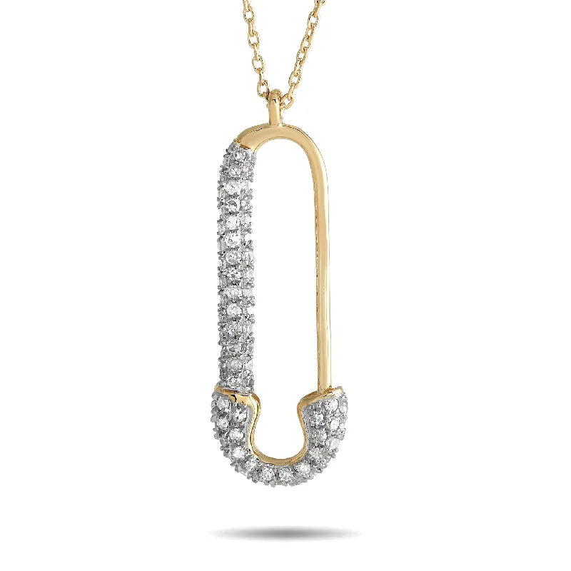 Worn charm necklaces-Yellow Gold 0.17ct Diamond Safety Pin Necklace PD4-16188Y Length 18 Inch