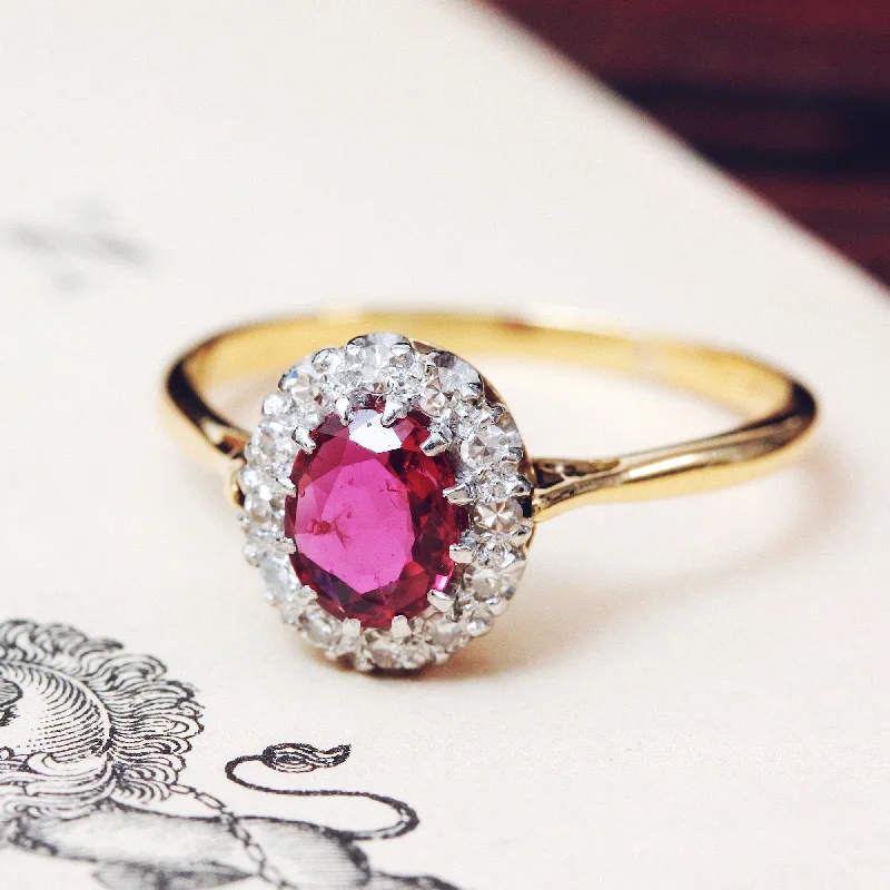 Custom name rings-Perfect Harmony Vintage Ruby & Diamond Cluster Ring