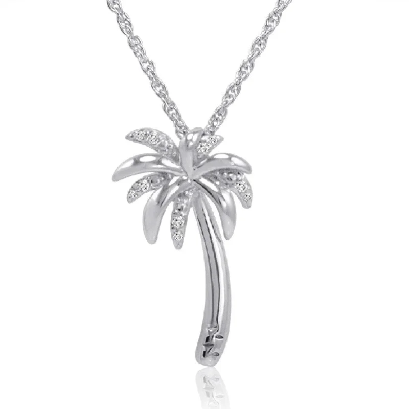 Tiered link necklaces-Amanda Rose Collection Diamond Palm Tree Pendant Necklace in Sterling Silver on an 18 inch Sterling Silver Chain