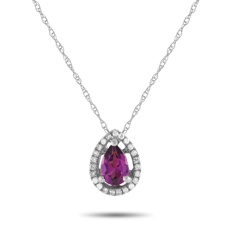 Chunky gem necklaces-White Gold 0.07ct Diamond and Rhodolite Pear Necklace PD4-15556WRHOD Length 18 Inch