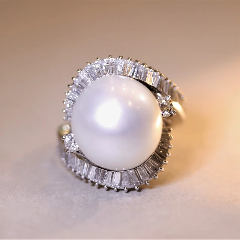 Bead cluster rings-South Sea Pearl Diamond Gold Cocktail Ring