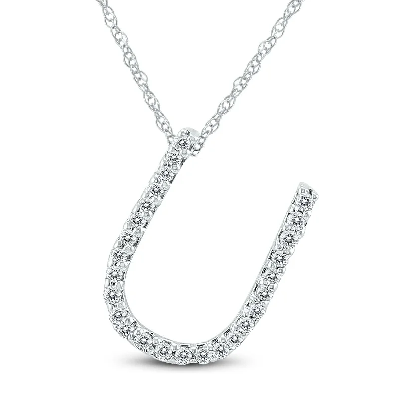 Light bead necklaces-Marquee 1/6 Carat TW U Initial Diamond Pendant Necklace in 10K White Gold with Adjustable Chain