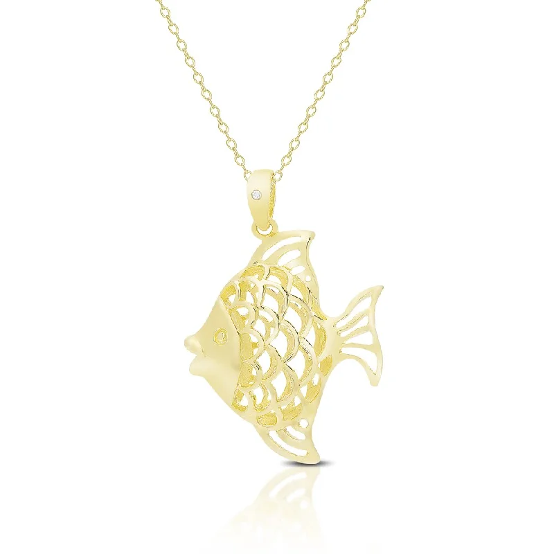 Elastic thread necklaces-Finesque Gold Over Sterling Silver Diamond Accent Fish Necklace