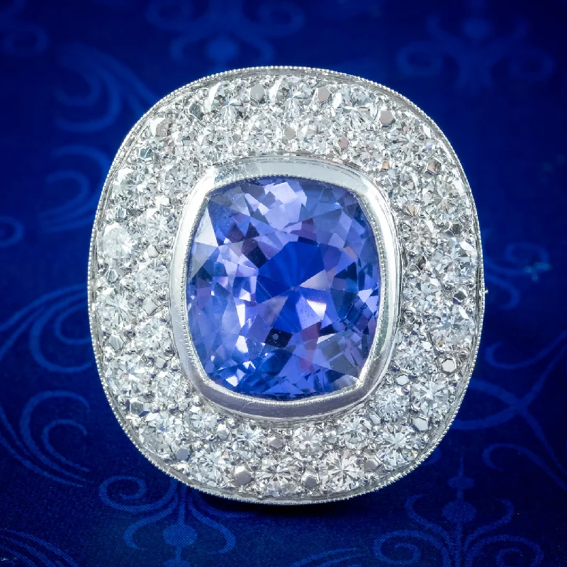 Sculptural cocktail rings-Vintage French Ceylon Sapphire Diamond Cocktail Ring 12.5ct Sapphire With Cert