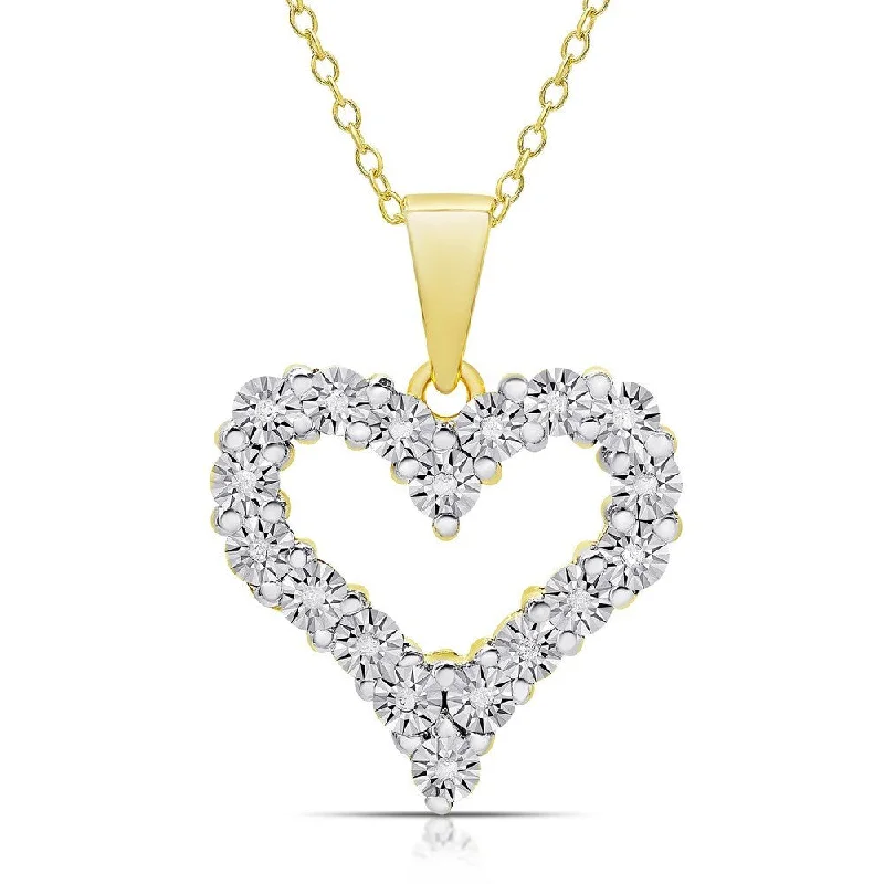 Galaxy charm necklaces-Finesque Sterling Silver or Gold over Silver 1/10ct TW Diamond Miracle Plate Heart Necklace