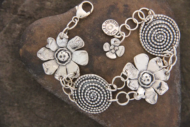 Ruby bead bangles-Sterling Silver Beaded Spiral and Sunflower Bracelet