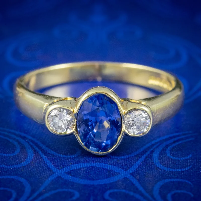 Tide design rings-Edwardian Style Sapphire Diamond Trilogy Ring Dated 1990