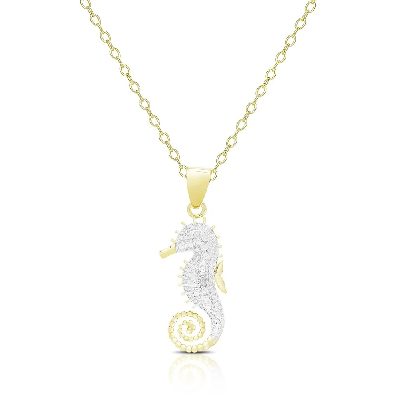 Worn bronze necklaces-Finesque Gold Overlay Diamond Accent Seahorse Necklace