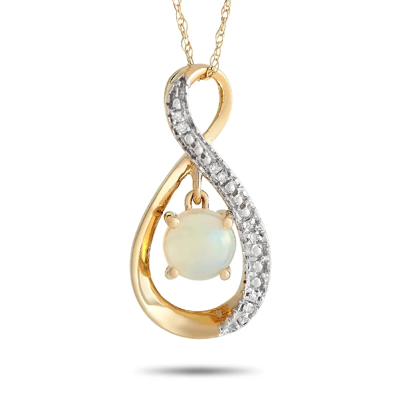 Braided link necklaces-Yellow Gold 0.03ct Diamond and Opal Pendant Necklace PD4-15537YOP Length 18 Inch