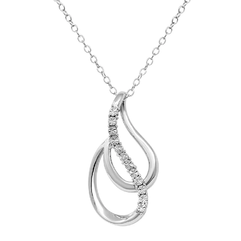 Leaf design necklaces-Amanda Rose Collection Diamond Tear Drop Pendant Necklace in Sterling Silver