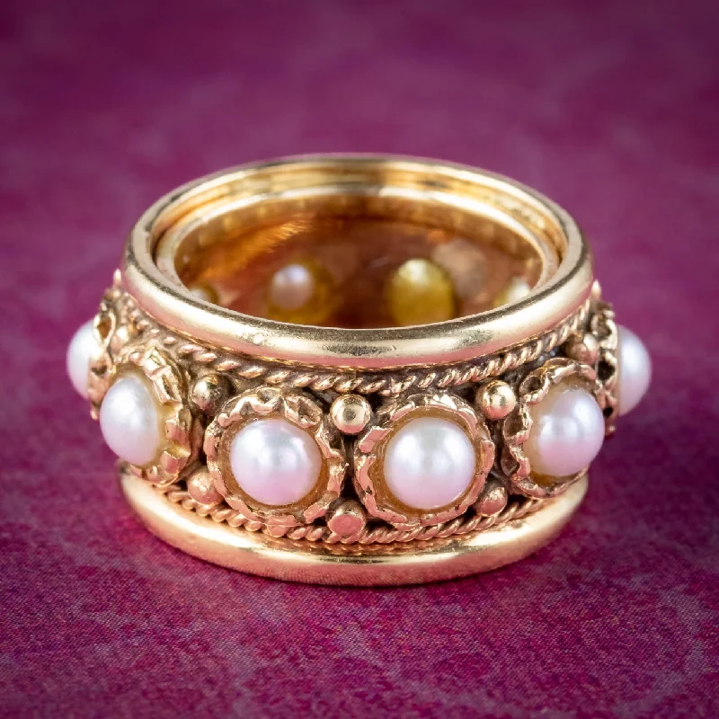 Warm wood rings-Vintage Pearl Eternity Band Ring