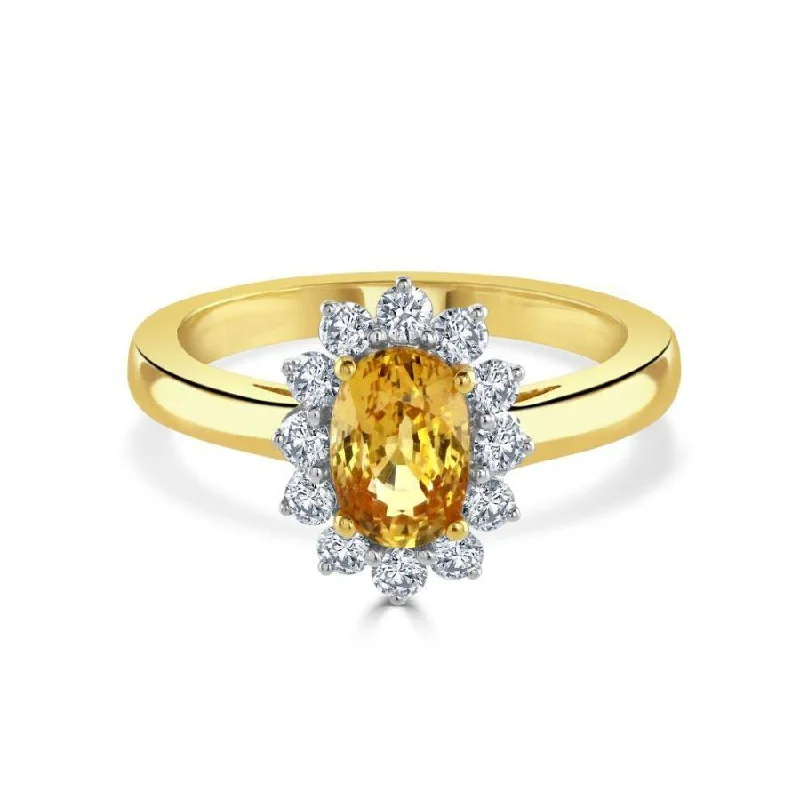 Pure crystal engagement rings-18ct Yellow Gold Golden Sapphire & Diamond Cluster Ring