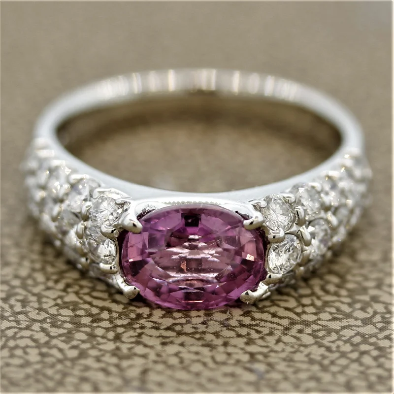 Tiered design rings-Pink Sapphire Diamond Platinum Ring