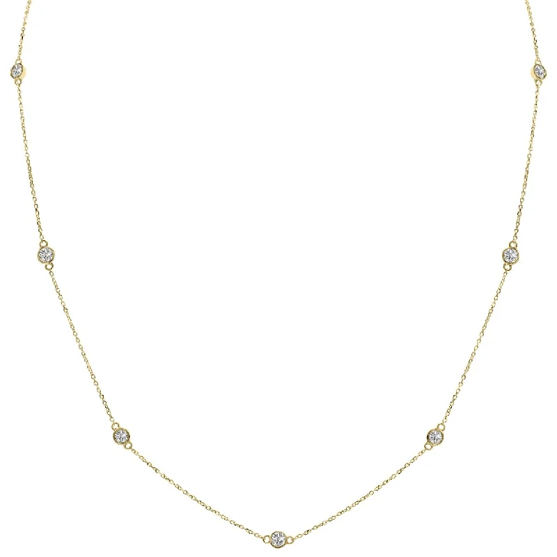 Frosted bead necklaces-Marquee 1 Carat TW Bezel Set Lab Grown Diamond Station Necklace in 14K Yellow Gold