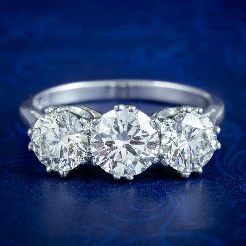 Wide gold rings-Edwardian Style Diamond Trilogy Ring 2.75ct Diamond With Cert