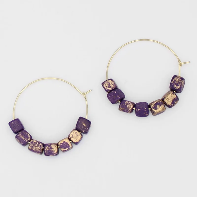 Stellar glow earrings-Square Purple and Gold Hoop Dangle Earring