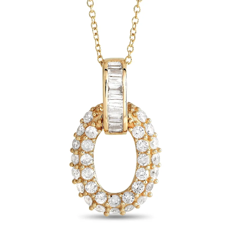 Frosted bead necklaces-Yellow Gold 0.63ct Diamond Oval Necklace PN15336-Y Length 15 Inch