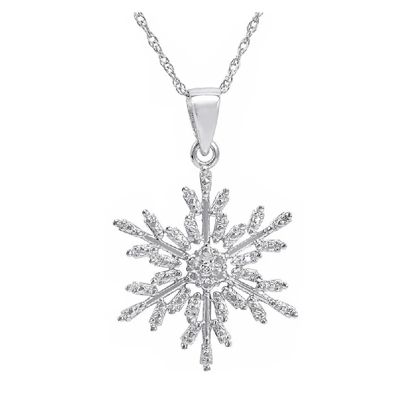 Turquoise drop necklaces-Amanda Rose Collection Diamond Snowflake Pendant-Necklace in Sterling Silver