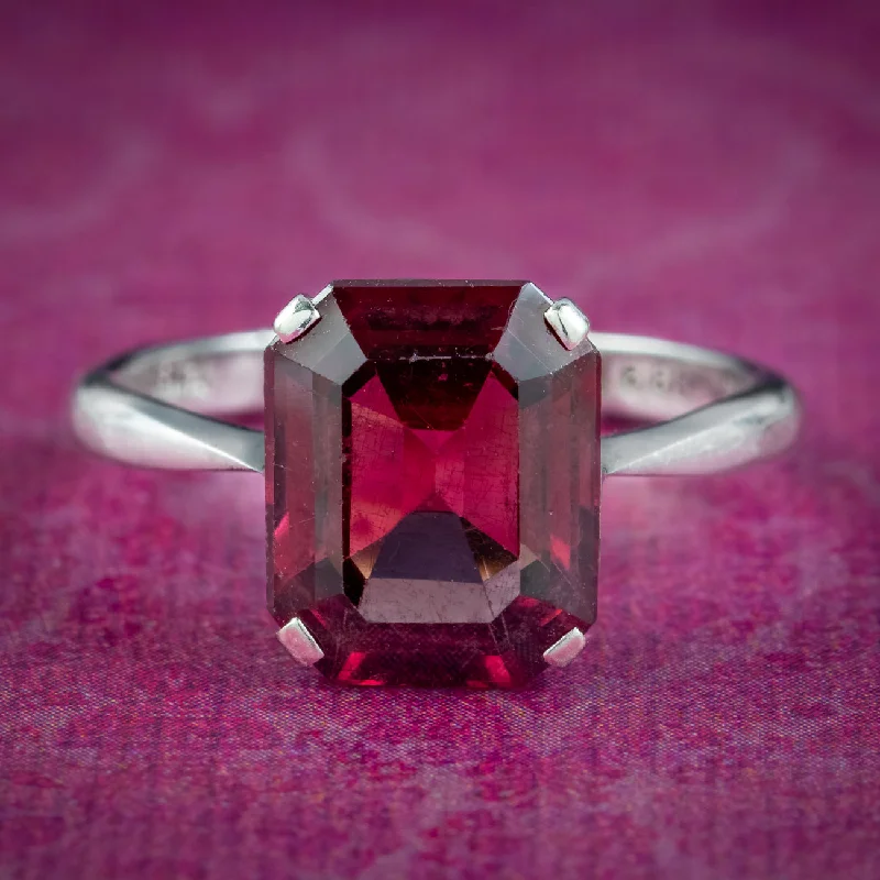 Dove feather rings-Art Deco Almandine Garnet Ring 3.1ct Garnet