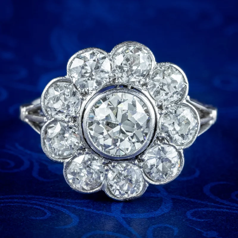 Pure charm rings-Antique Edwardian Diamond Daisy Cluster Ring 3ct Total