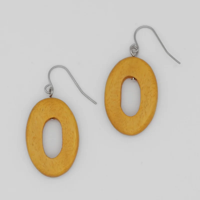 Twine bead earrings-Mustard Oval Wood Crafted Earrings