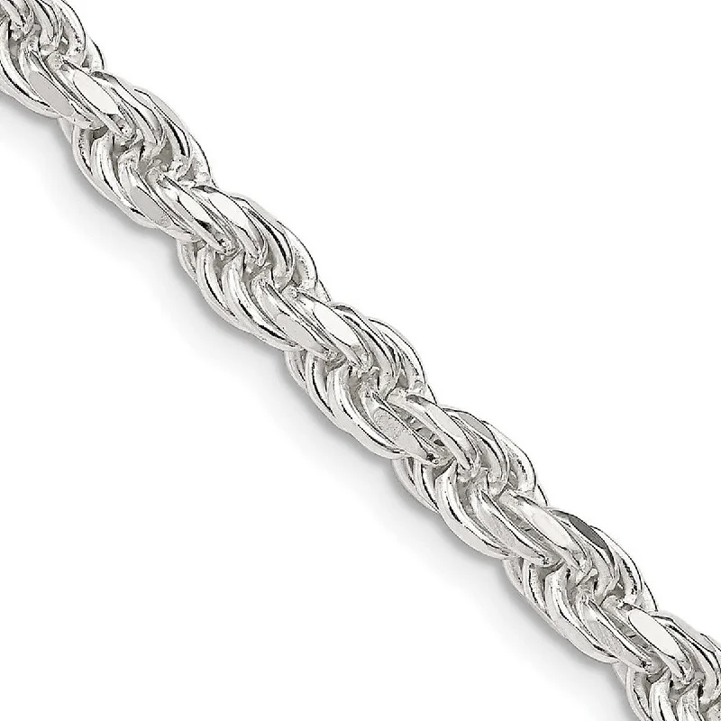 Solid link necklaces-Curata 925 Sterling Silver 4.75mm Diamond Cut Rope Chain Necklace for Men