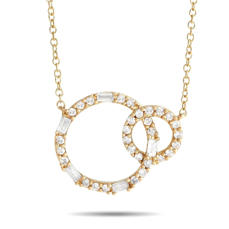 Thick collar necklaces-Yellow Gold 0.25ct Diamond Double Hoop Necklace PN15409-Y Length 15 Inch