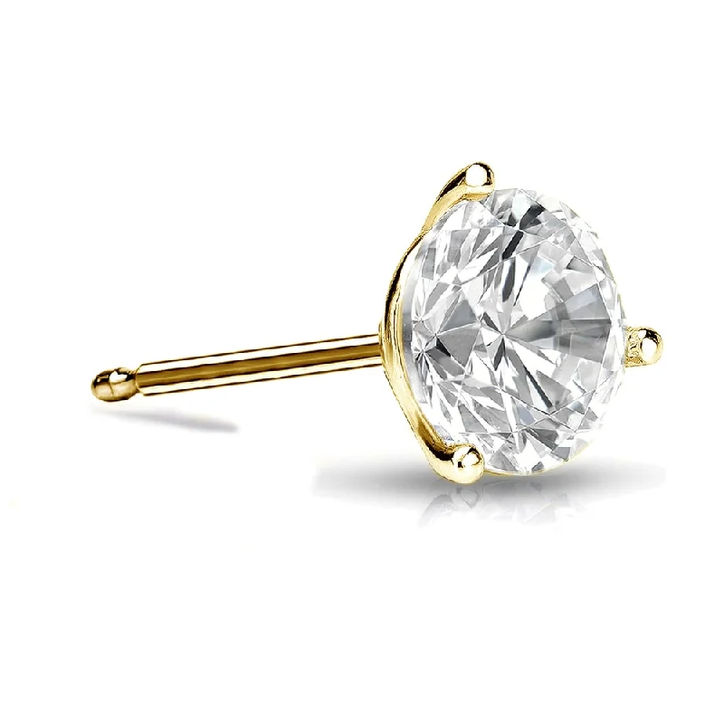 Leaf design earrings-Auriya 14k Gold 1ct TDW 3-prong Martini Round SINGLE STUD (1) Diamond Earring