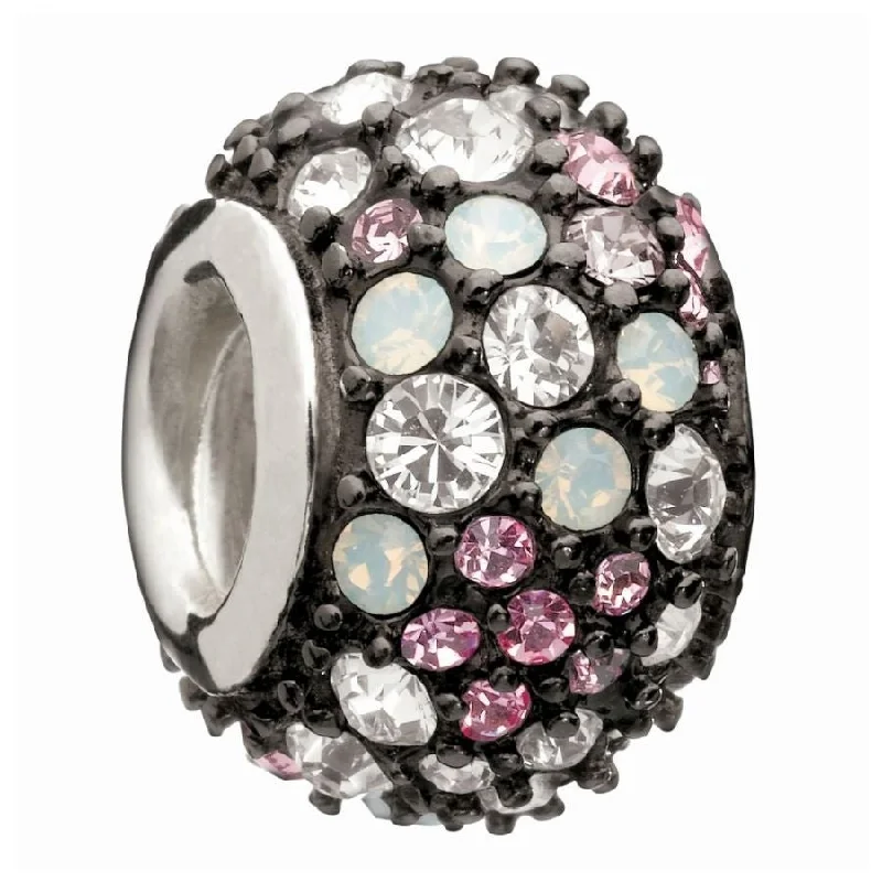 Art deco stone engagement rings-Silver Bead - pink & black jewelled kaleidoscope