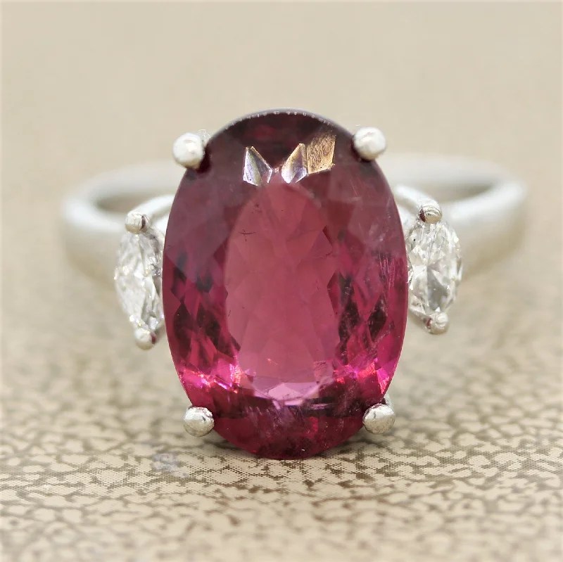 Vintage vow rings-Rubellite Tourmaline Diamond Platinum Ring