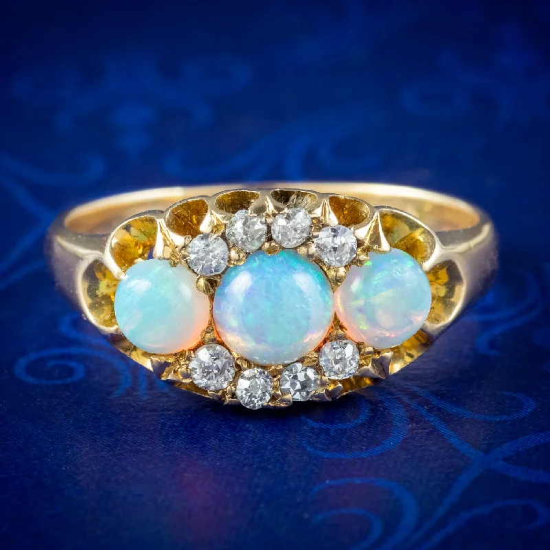 Small stack rings-Antique Victorian Opal Diamond Cluster Ring 0.80ct Opal