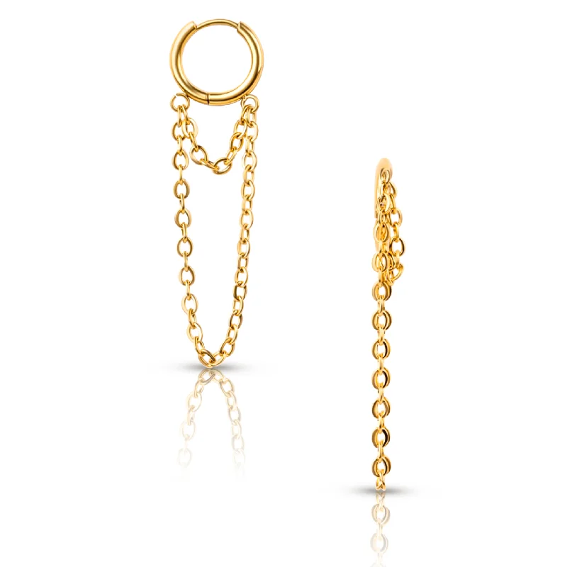 Topaz stone earrings-Kira Drop Chain Huggie Hoop Earring