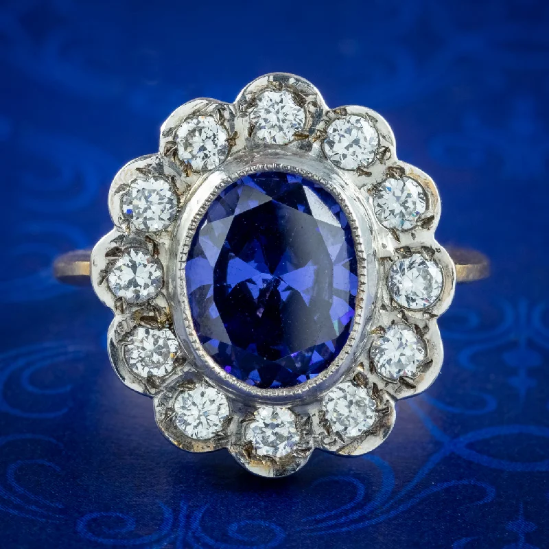 Warm wood rings-Edwardian Style Blue CZ Tanzanite Daisy Cluster Ring